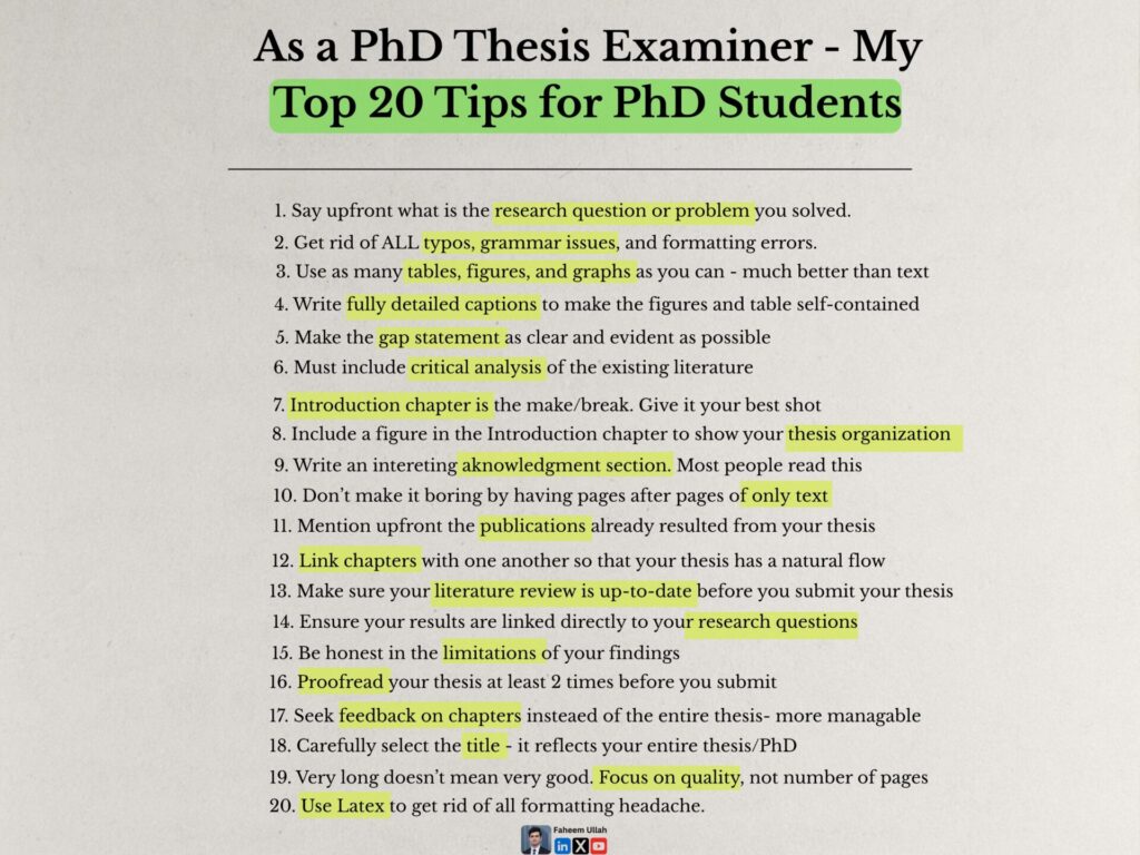 As a PhD Thesis Examiner - My Top 20 Tips for PhD Students